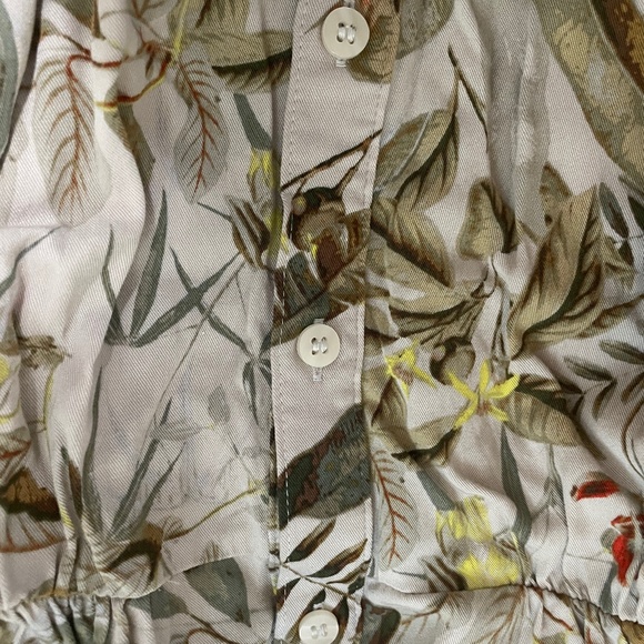 H&M Tropical Shirt Dress with Tie Belt in Light beige/leaf print SZ S - Picture 7 of 8